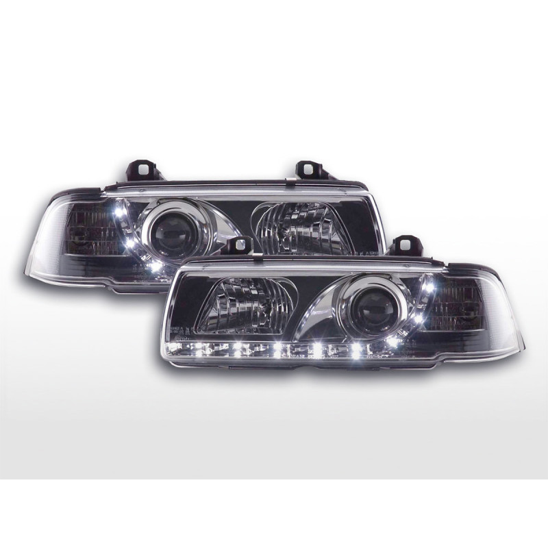 Phare Daylight LED DRL look BMW Série 3 Coupé, Cabrio type E36 92-98 chrome Phare Daylight LED DRL look BMW Série 3 Coupé, Cabrio type E36 92-98 chrome