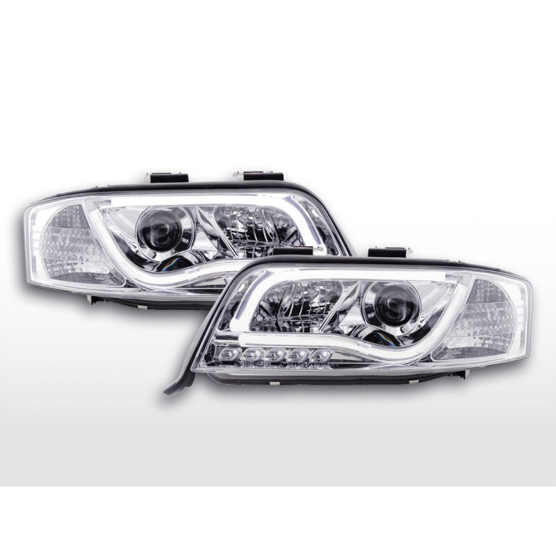 Phare Daylight à LED DRL look Audi A6 type 4B 01-04 chromé pour conduite à droite Phare Daylight à LED DRL look Audi A6 type 4B 01-04 chromé pour conduite à droite