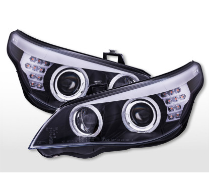 Phares Angel Eyes avec anneaux de feux de stationnement éclairés à LED BMW Série 5 E60/E61 2008-2010 noir