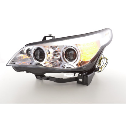 Phares avant xenon angel eyes LED BMW Série 5 E60 / E61 03-04 chrome pour conduite à droite