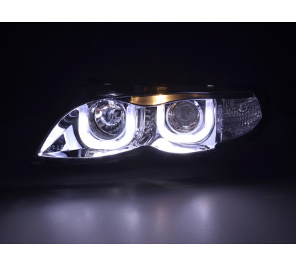 Phares angel eyes BMW Série 3 E46 Limo / Touring 02-05 chrome pour conduite à droite