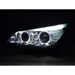 Phares xenon angel eyes LED BMW Série 5 E60 / E61 05-07 chrome 