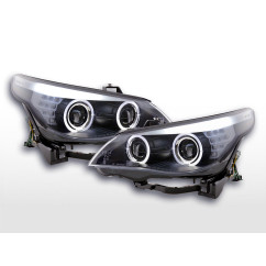 Phares Xenon Angel Eyes LED BMW 5er E60 / E61 05-08 noir pour conduite à droite 