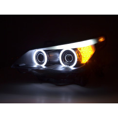 Phares xenon angel eyes CCFL BMW 5er E60 / E61 03-04 noir pour conduite à droite 