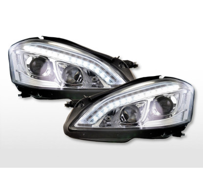 Phares Xenon Daylight LED DRL look Mercedes-Benz Classe S (221) 05-09 chrome
