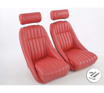 FK Oldtimersitze Ensemble de sièges baquets pour voiture Montgomery au look rétro rouge 