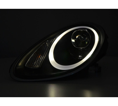 Phare avant Xenon Daylight LED DRL look Porsche Boxster type 987 04-09 noir