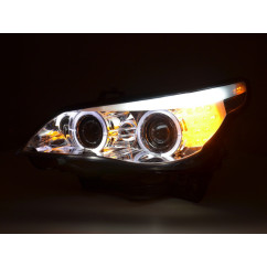 Phares xenon angel eyes LED BMW Série 5 E60 / E61 05-07 chrome 