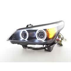 Phares xenon angel eyes CCFL BMW 5er E60 / E61 03-04 noir pour conduite à droite 