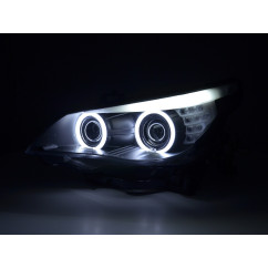 Phares xenon angel eyes CCFL BMW 5er E60 / E61 03-04 noir pour conduite à droite 