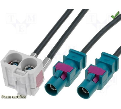 ADAPTATEUR D ANTENNE DOUBLE FAKRA FEMELLE COUDE VERS 2 FAKRA MALE