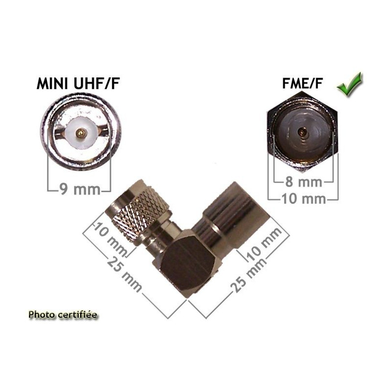 ADAPTATEUR D ANTENNE GSM FME/F - MINI UHF/F MOTOROLA COUDE (PACK DE 5)