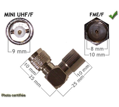 ADAPTATEUR D ANTENNE GSM FME/F - MINI UHF/F MOTOROLA COUDE (PACK DE 5)