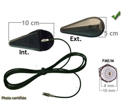 ANTENNE GSM PARE BRISE 2 PART. 10X5CM INT. ET EXT. 900/1800MHZ FME/M LONG 5M
