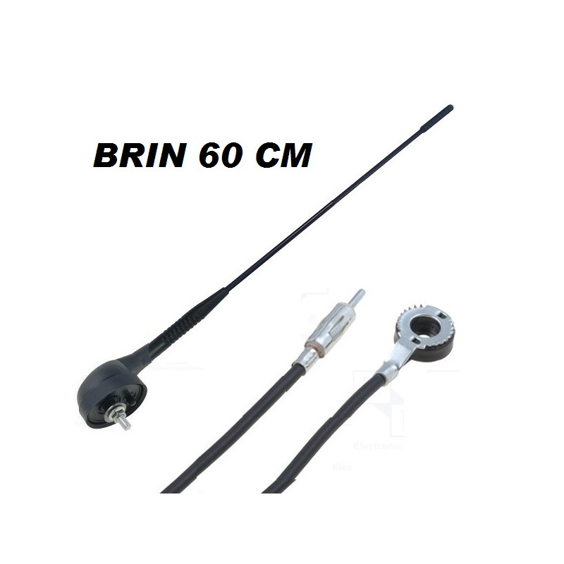 ANTENNE TOIT FIBRE EMBASE NOIRE 60 CM AVEC CABLE 2.5M