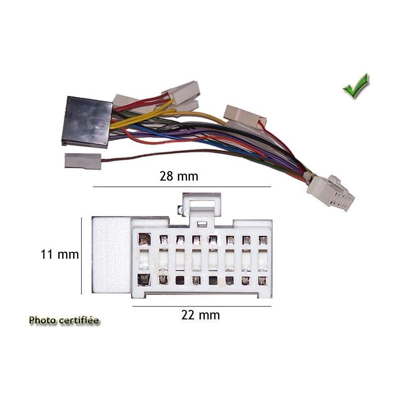 CABLE SPECIFIQUE AUTORADIO ISO PANASONIC 16PINS 22X11MM CQC CQRD CQDFX CQMX