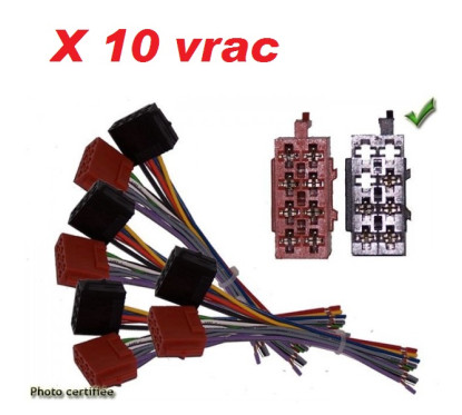 FAISCEAU AUTORADIO ISO MALE FILS NUS CON 4HP ET ALIM EN 2 PRISES PAR 10 PIECES VRAC