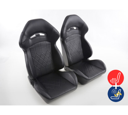 Sièges sport FK Sièges demi-coque de voiture en cuir synthétique noir avec chauffage et massage des sièges 